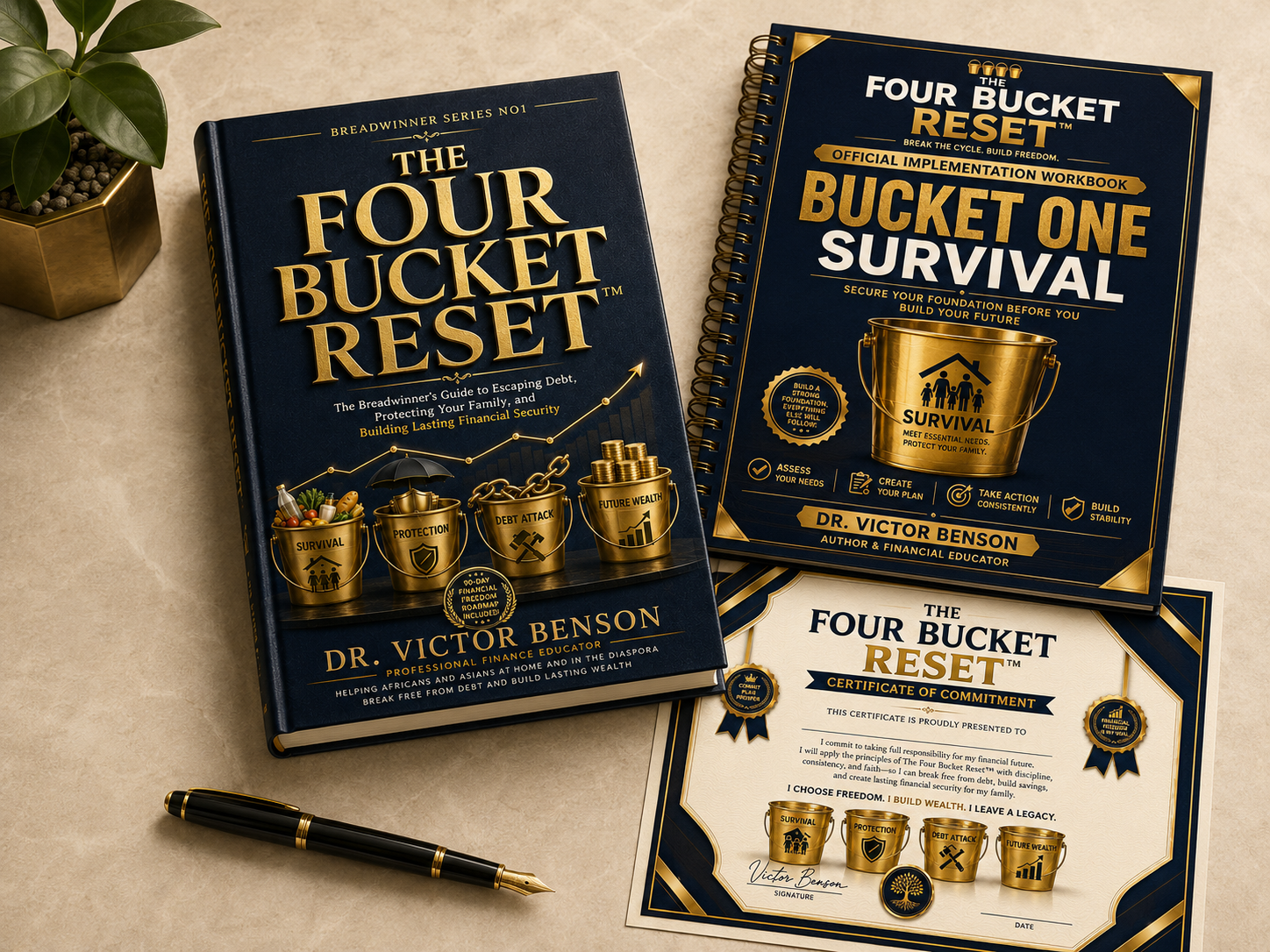 Book, workbook, and certificate bundle mockup