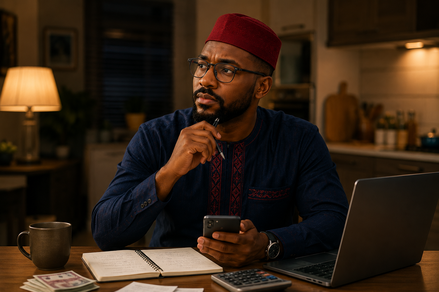 Breadwinner reviewing finances at home
