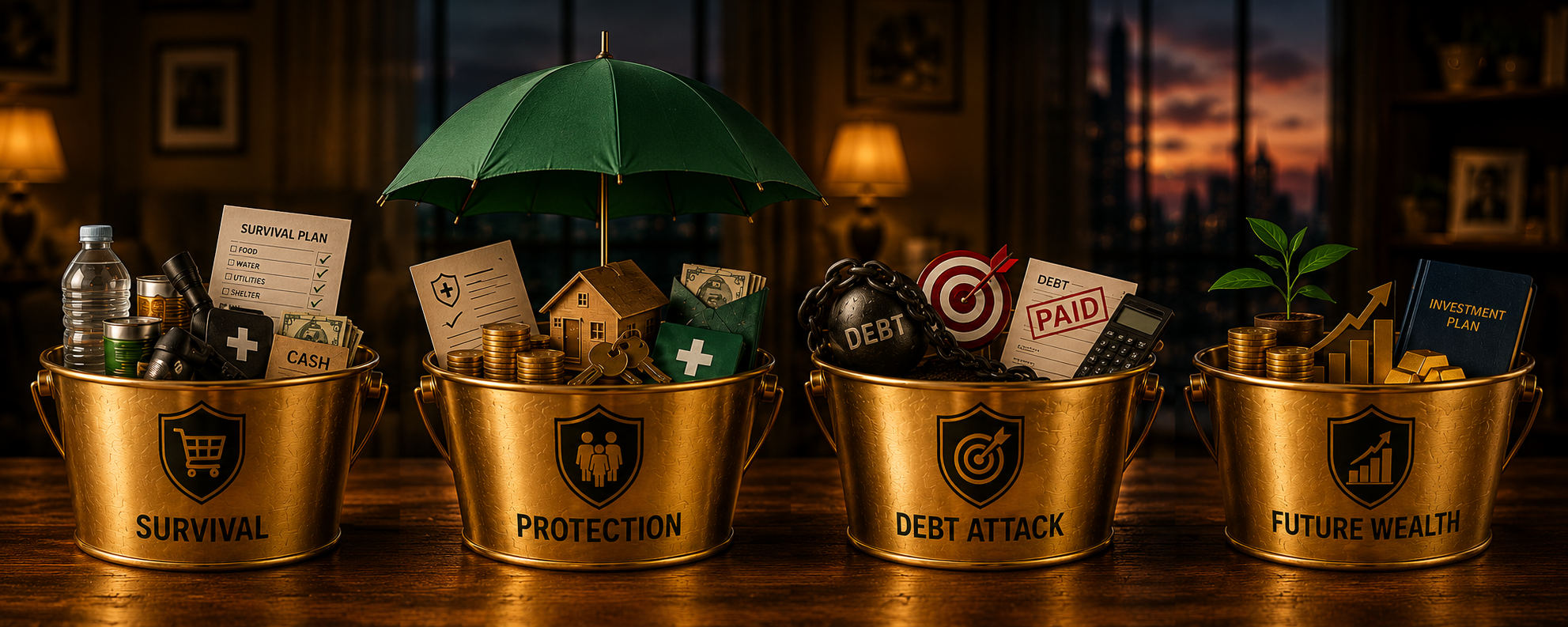 The four empty buckets illustration